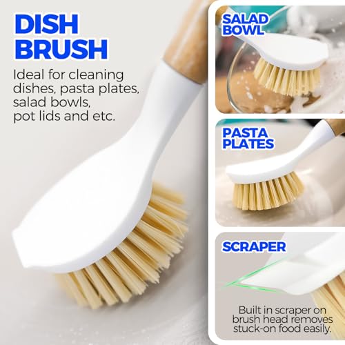 Holikme 6 Pack Dish Brush with Bottle Brush Scrub Brush Straw,Amarillo - color: Amarillo