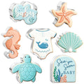JarThenaAMCS 7Pcs Sea You Soon Baby Shower Cookie Cutters Set Under the Sea Starfish Seashell Onesie Biscuit Cutter Stainless Steel Cookie Cutting Molds for Ocean Birthday Gender Reveal