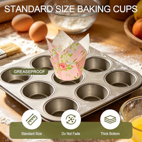 200Pcs Tulip-Shaped Cupcake Liners, 4 Colors, 3.2×2 Inches