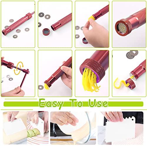 Keadic 37Pcs Rose Red Clay Fondant Extruder Cake Decorating Supplies Sugar Modeling Tool Set, Clay Extruder Gun with 20 Tips Sugar Extruder Disks & Ball Stylus Dotting Tool - color: Rose Red