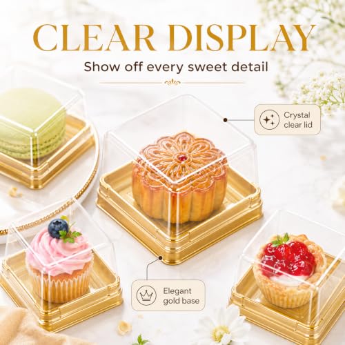 DOITOOL 100 Pcs Mini Cake Containers 2.24 Inch Mooncake Packaging Boxes - color: Golden(S)