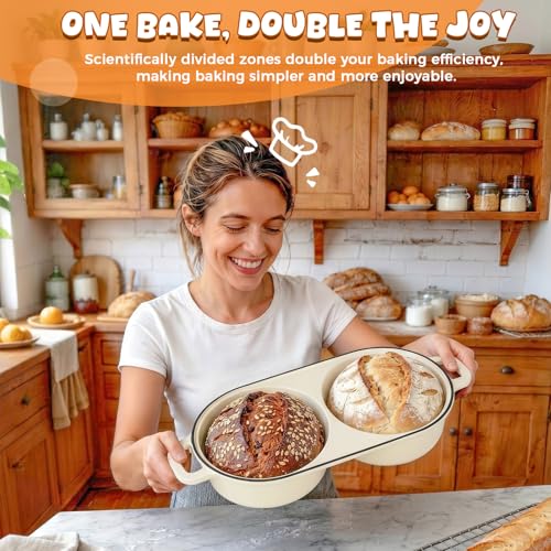 Double Dutch Oven for Sourdough Bread Baking, 2.6QT (White) - color: White