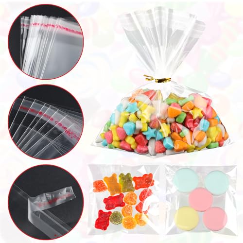 6x6 Inches Self Sealing Cellophane Bags Self Adhesive Treat Bag Clear Resealable Large Cookie Bags with Twist Ties for Gift Giving Party Favors Bag 200 Pieces - size: 6x6 Inches