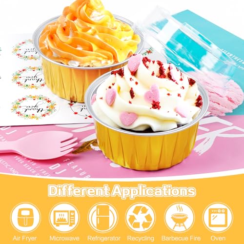 60Pcs Mini Cheesecake Containers, ZOXILEN 5oz 125ml Disposable Aluminum Foil Mini Baking Cups with Lids Spoons, Round Individual Small Cake pans Cupcake liners for Party Gold - color: Gold 60pcs