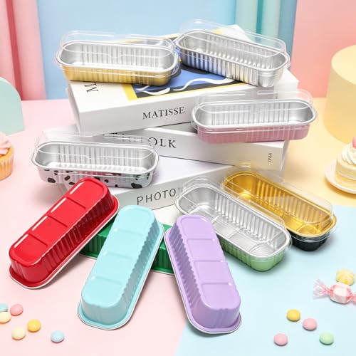 50 Pack 6.8oz Mini Cake Pans with Lids, Red - color: Red, size: Rectangle