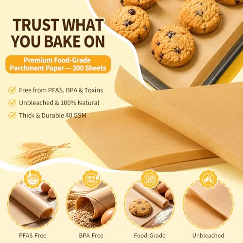 Parchment Paper Sheets 12x16 Inch, 200 Count Unbleached Pre-Cut