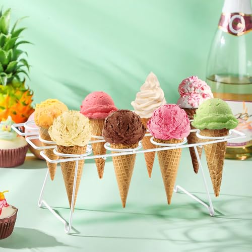 2 Pack Ice Cream Cone Holders Rack with 12 Holes Cake Cone Stand, White - color: White