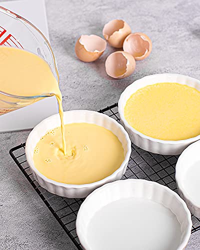 Taeochiy 8 Oz Creme Brulee Ramekins, Porcelain Ramekins Oven Safe, Round Tart Pan Mini Fluted Quiche Dishes, Set of 6, White (Pack of 2) - size: 5.1*1.1 (Pack of 2)