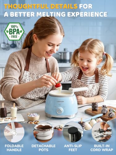 LUSHYUM Electric Chocolate Melting Pot, 4-Cup Chocolate, 2 Insert Pots - color: Blue