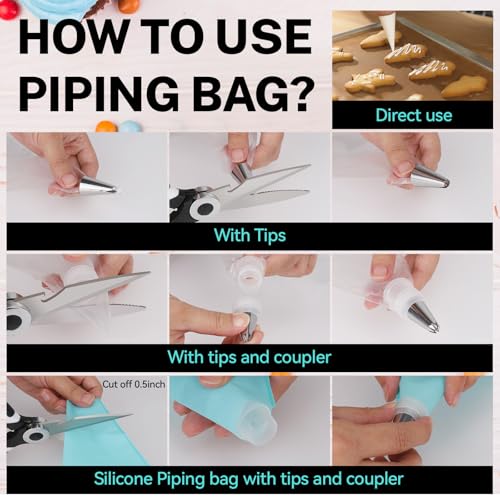 HOTEC Piping Bags and Tips Set, 120 Pcs Cake Decorating Kit with 100pcs 12 Inch Disposable Pastry Bags, 1 Reusable Piping Bags, 12 Piping Tips, 3 Cake Scraper, 2 Couplers, 2 Bag Ties, Baking Supplies - size: 12inch 120pcs