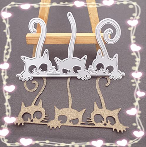Mvchifay Animal Cat Cutting Dies for Card Making Metal Die-Cuts Scrapbooking Tool DIY Craft Punch Template Embossing for Paper Album Decor (3 Pcs Cats-6.7x10.8cm) - color: 3 Pcs Cats-6.7x10.8cm