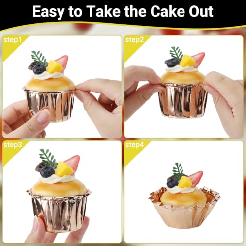 EUSOAR Clear Cupcake Boxes with Cupcake Liners, 50pcs 3.5 Inch Cupcakes Holder and 50pcs 3.5oz Baking Cup, Single Dessert Pastry Box Cupcakes Containers Disposable for Wedding Party Favor Bakery - color: Rose Gold