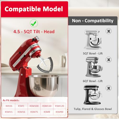 Flex Edge Beater for KitchenAid 4.5-5 Qt Tilt-Head Stand Mixers,Paddle Gray - color: Gray