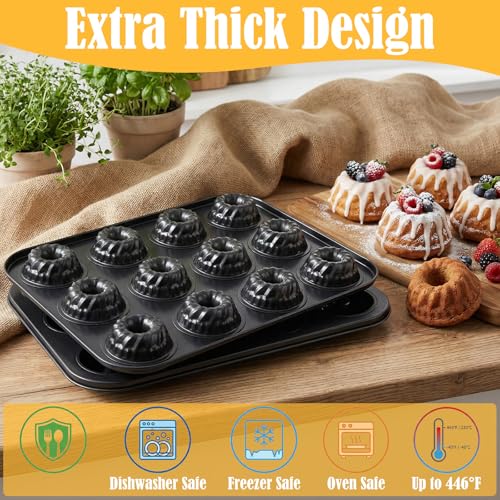 2 Pack Mini Fluted Cake Pan, 12 Cavity Fluted Cake Pans for Baking
