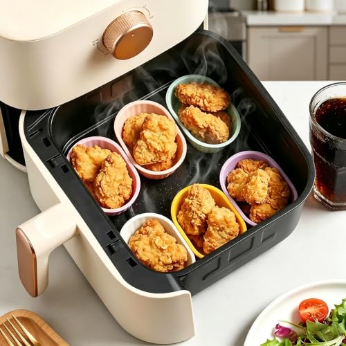 Oval Silicone Baking Cups for Air Fryer and Bento Reusable Cupcake Liners 8-Pack Small Nonstick Muffin Molds Mini Loaf Pans Pink Purple
