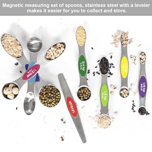 Multicolor Magnetic Measuring Spoons Set with Leveler - color: Multicolor