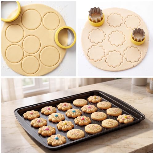USLAI Cookie Biscuit Cutter Set (1, 1.5, 2.5, 2.75, 3.75 Inch) - size: 6 Shapes - Mixed