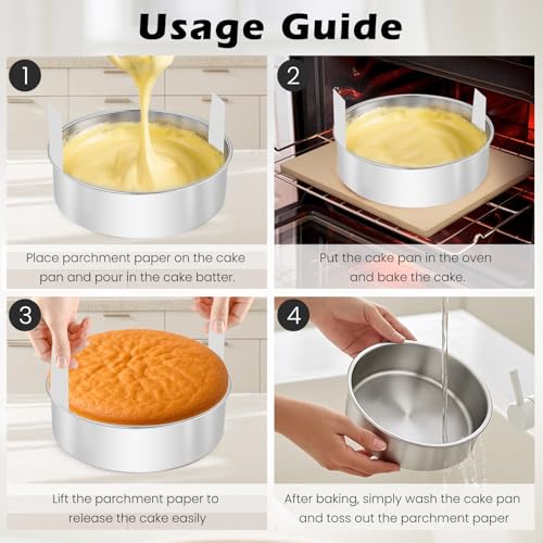 6 Inch Cake Pan - 3PCS Stainless Steel Smash Cake Baking Pans Tins with 100 PCS Parchment Paper, Round Bakeware for Party Birthday Wedding, Mirror Finish & Dishwasher Safe - size: 6 inch -A