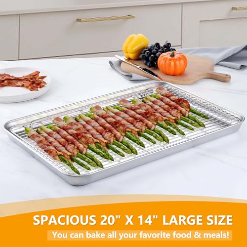 Homikit 20x14 Inch XL Stainless Steel Baking Sheet with Cooling Rack Set - size: 20x14x1.2