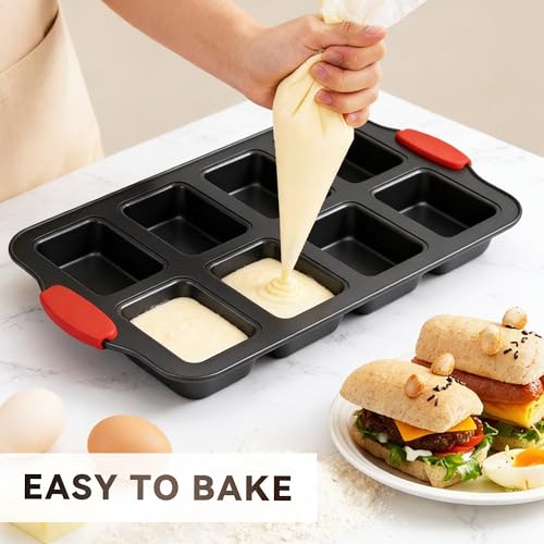 Mini Loaf Pans 8 Cavity Loaf Baking Pans With Silicone Handle Black - color: Black, size: 8 Cavity Mini Loaf Pan