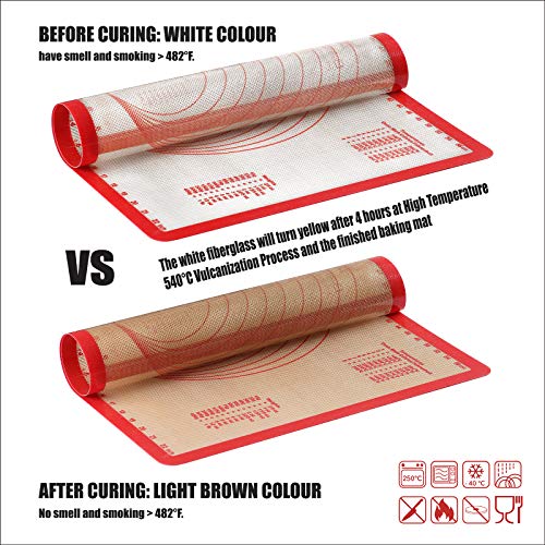 GUANCI Silicone Baking Mat Set of 6, Includes 25"x17.5" Large, 2 Medium 16.5"x11.6", 2 Small 11.75"x8.25", 9" Round, All Mats 0.70mm Thick, Non-Stick Reusable Baking Mats for Pizza, Cookie, Bread - color: F-6Red