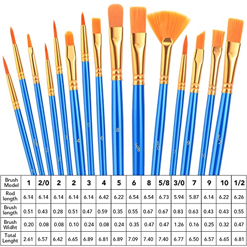 AROIC Acrylic Paint Brush Set, 15 pcs Nylon Hair Paint Brushes - color: Blue, size: 15pcs-blue
