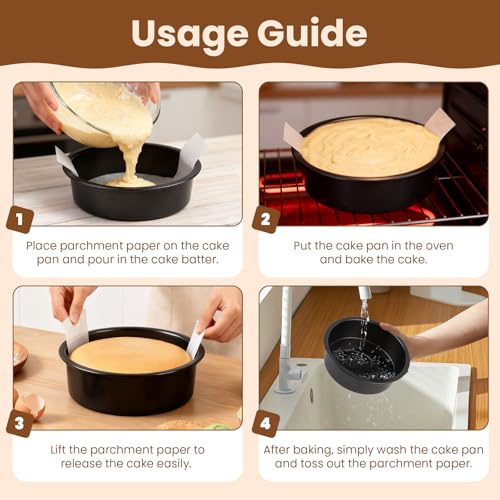 8 Inch Round Cake Pan Set of 3 - Nonstick Carbon Steel Cake Baking Pans with 100 PCS Parchment Paper, Dishwasher Safe, Durable for Layer Cakes, Birthday & Christmas Baking - size: 8 Inch -B