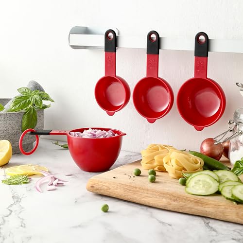 Spring Chef Set of 9 Plastic Magnetic Red Measuring Cups and Spoons - color: Red