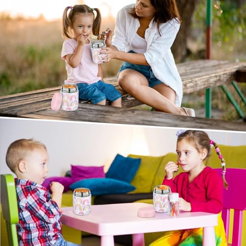 wiwens 12oz 2 Pack Insulated Food Jar Set for Kids Soup Thermo Hot Food Lunch Container Wide Mouth Leak Proof Stainless Steel Vacuum Bento Box for School Office Travel Outdoors - color: White-Rainbow*2