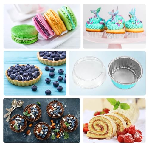 50pcs Mini Disposable Foil Ramekins with Lids 5oz, Light Blue - color: Light Blue