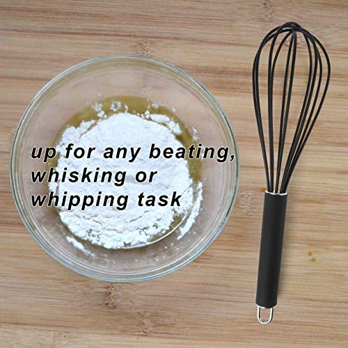 GorGin high temperature and easy to clean silicone whisk, stirrer, 10 inch, grip good grip design for Blending Whisking Beating Stirring Cooking Baking (1 Pack | black) - color: 1 Pack (black)