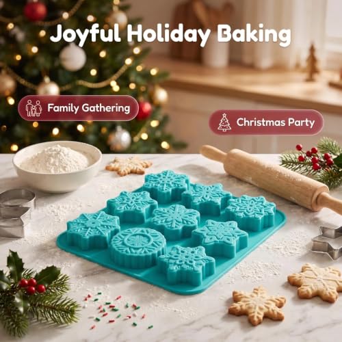 3Pcs Snowflake Silicone Mold - 9-Style Christmas Snowflake Chocolate and Candy Molds, Christmas Silicone Molds for Desserts, Soap, Candles, Jello, Ice, and Wax Melts - color: G