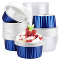 EUSOAR Cupcake Cups with Lids, 5oz 50pcs Disposable Desserts Flan, 3.34"x2.59"x2.35" 125ml Baking Cups with Lids, Aluminum Foil Desserts Cupcake Flan, Catering Gathering Shower Favor-Royal Blue - color: Royal Blue, size: 50pcs