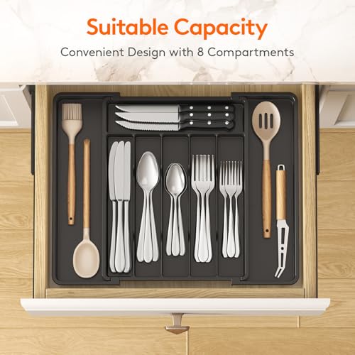 Lifewit Expandable Silverware Drawer Organizer, Kitchen Utensil Tray - color: Black, size: Large (11-18''W x 14''D)