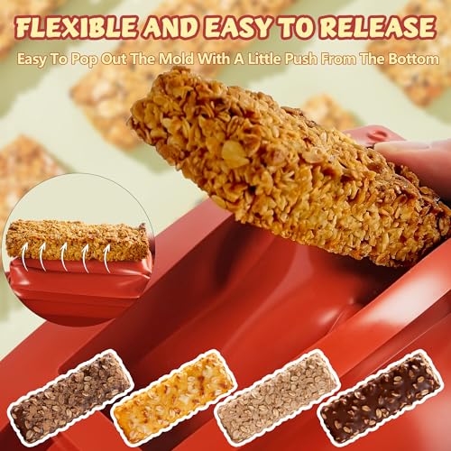 3Pcs Silicone Granola Bar Mold, 8-Cavity Rectangle Protein Bar Mold Silicone Baking Molds for Protein Bar, Non-stick Candy Chocolate Bar Mold for Chocolate Bars,Butter, Cereal, Energy Bars