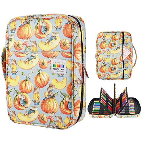YOUSHARES Colored Pencil Case 220 Slots Pen Case Organizer With Handy Wrap & Zipper, Multilayer Holder for Prismacolor Colored Pencils & Gel Pen (Pumpkin) - color: Pumpkin