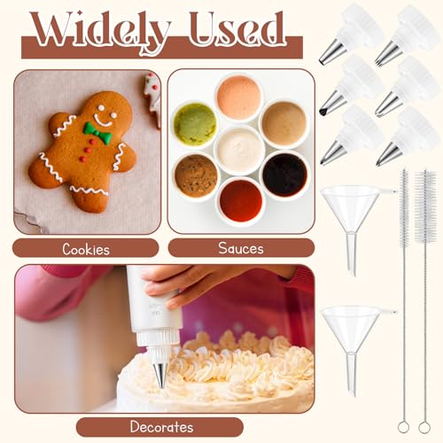 4 Pcs 4oz Cookie Icing Bottles with 6 Different Tips 2 Funnels