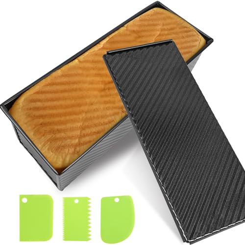 2.2lb Pullman Loaf Pan with Lid, 13inch SP-031 Bread Pan with Dough Scraper Cutter, Black Covered Loaf Pan for Sandwich Bread - color: Black, size: 13inch