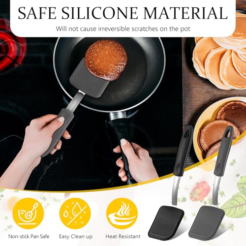2Pcs Mini Silicone Cookie Brownie Spatula, Solid Flat, Black, Grey - color: Black, Grey, style: Solid Flat
