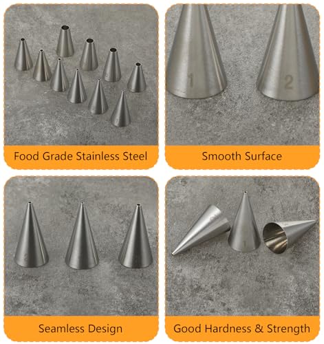 10Pcs Wilton Tips, 10 Sizes Wilton Round Piping Tips for Cookies