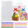 AGOBUHE Cellophane Treat Bags 6x10 Inch 50 Pack Clear Goodie Bags with Bottom Gusset & Pull Bows for Cookies Candy Party Favors - color: 6"x10" (50pcs)