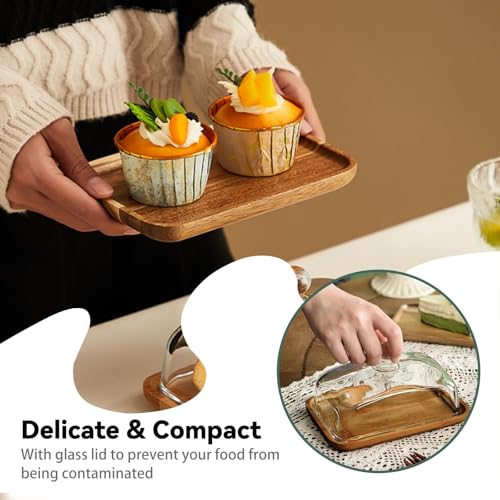 2 Pack Rectangular Wooden Cake Stand, 4 x 6.3 Mini Cake Plate Holder with Clear Glass Bell,Cake Display Server Tray for Kitchen,Birthday Parties,Weddings,Baking Gifts - color: 4.6x7inch Rectangular / 2pack