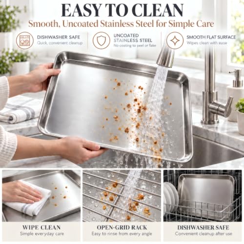 304 (18/8) Stainless Steel Flat Bottom Baking Sheet & Rack, 12.5 x 9.7 In - size: 12.5 × 9.7 in