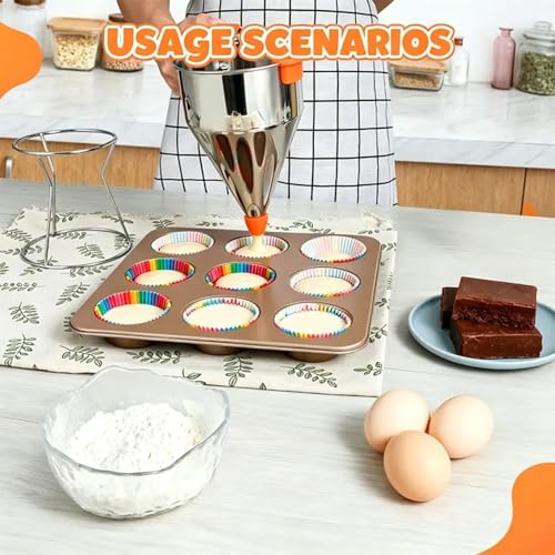 Pancake Batter Dispenser 20OZ/40 OZ | Stainless Steel Funnel Cake Dispenser with Stand | Leak-Proof Nozzle & Squeeze Handle | Precise Control, for Pancakes, Waffles, Cupcakes & Baked Goods (40OZ)