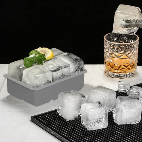 2 Pack Ice Cube Tray, 2" Sphere Ice Ball Mold with Lid & Large Square Maker - color: Gray