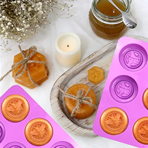 Bee Silicone Molds, 2 Pack Round Bee Soap Mold 6-Cavity - color: Round Bee Soap