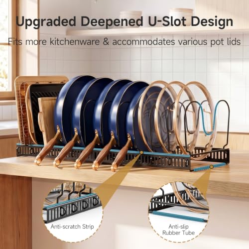 MUDEELA Pot Lid Organizer for Cabinet, Expandable Baking Pan Rack 12 Slots - size: 12 Dividers