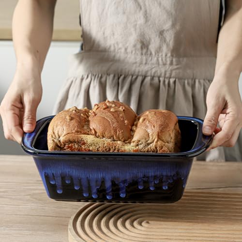 KOOV Ceramic Loaf Pan for Baking, 9 x 5 Inch Rectangular Bread Pan, Bakeware for Cooking, Home Kitchen (Nebula Blue, Reactive Glaze)