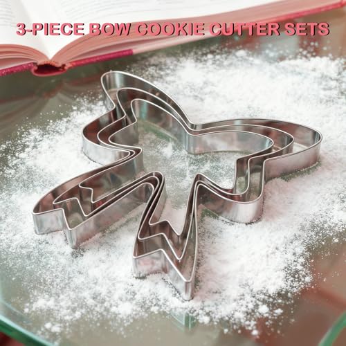 3 Piece Bow Cookie Cutter Set,3" 3.5" 4.4" Stainless Steel - style: 3 pcs Ribbon bow cookie cutter