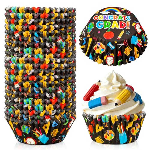 AnyDesign 300Pcs Kindergarten Graduation Cupcake Liners Congrats Grad Colorful Paper Baking Cups Standard Muffin Cupcake Wrappers for 2026 Kids Preschool Grad Party Supplies Table Decor - style: Graduation